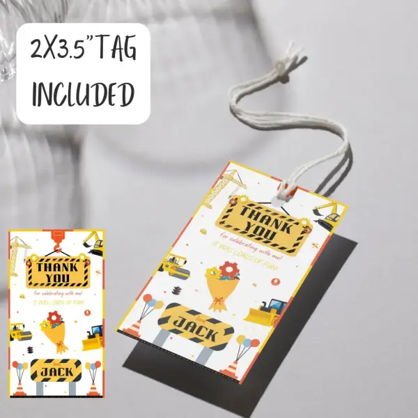 Construction Birthday Party Invitation Template with a thank you tag - Image 3